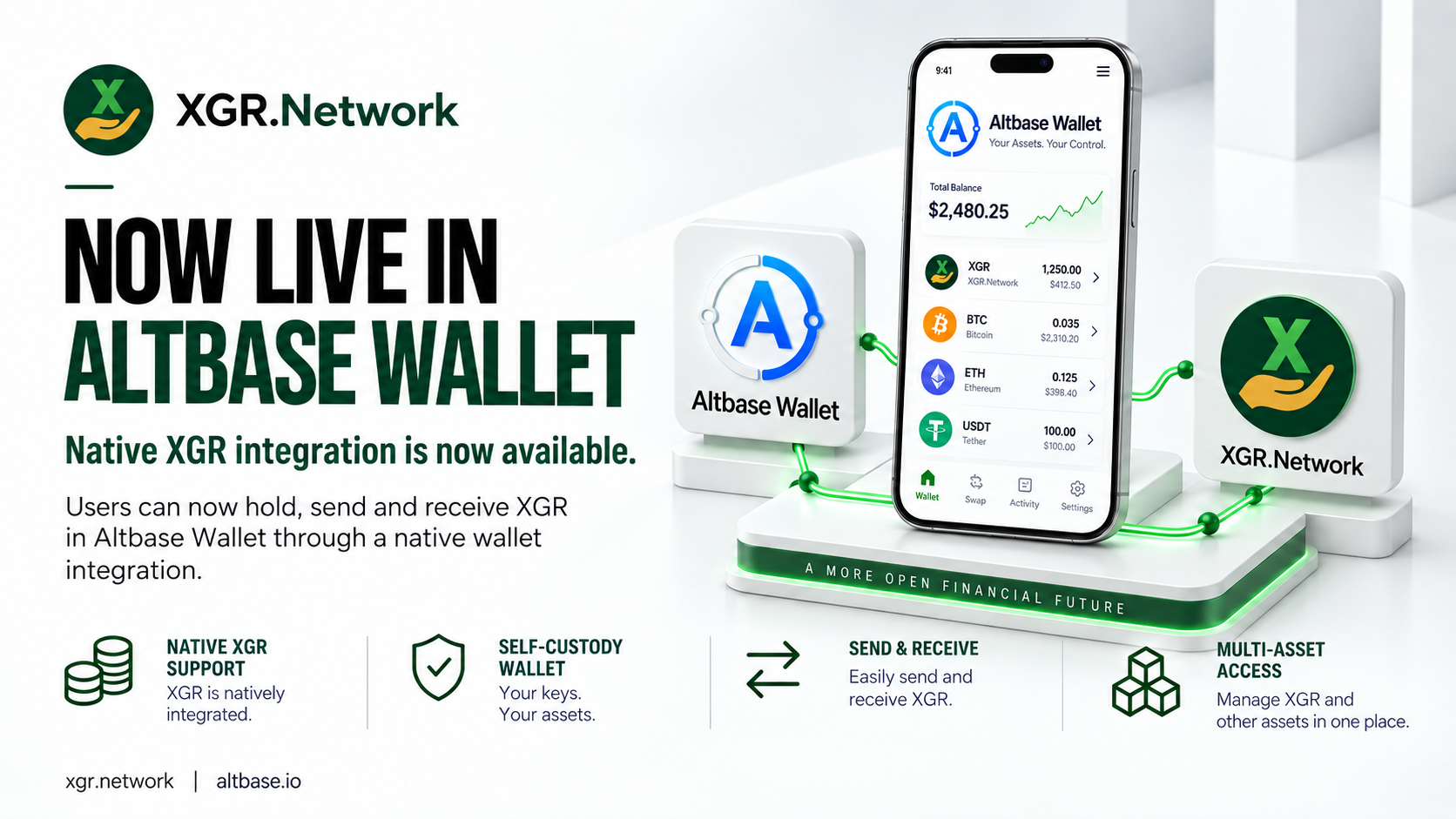 XGR native integration in Altbase Wallet for self-custody holding, sending and receiving